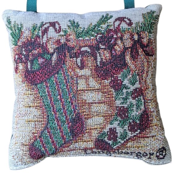 Longaberger Tapestry Door Knob Pillow Christmas Stockings 6” x 6”  Square - Picture 4 of 5